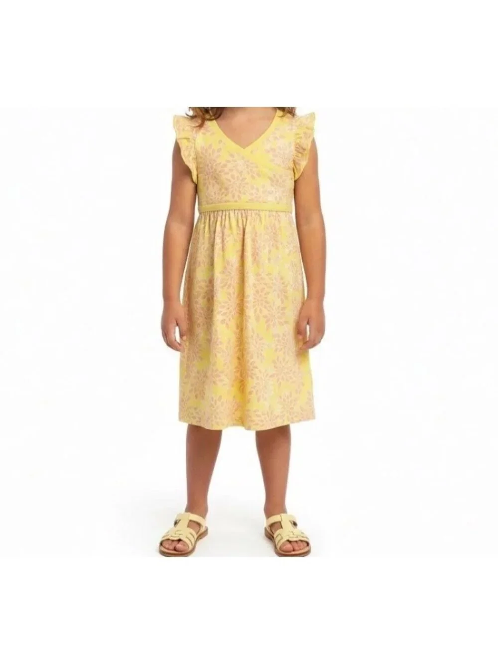 Tea Collection Dress Size 5 Yellow Flutter Sleeve 100% Cotton